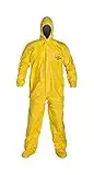 DuPont QC122SYL2X00 Tychem QC Chemical Protection Coveralls with Serged Seams, Front Zipper Closure, Attached Hood & Sock Boots, Elastic Face & Elastic Wrists, 2XL, Yellow