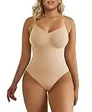 SHAPERX Bodysuit for Women Tummy Control Shapewear Seamless Sculpting Thong Body Shaper, SZ5215-Beige-L/XL