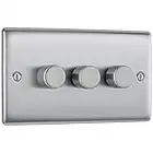 BG Electrical NBS83-01 BRUSHED STEEL 200W TRIPLE DIMMER SWITCH, 2-WAY PUSH ON/OFF, TRAILING EDGE