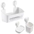 TAILI Plato de Ducha y Jabonera y Portacepillos con Ventosa, Canasta de Almacenamiento de Pared para el baño, Ideal para Gel de Ducha, artículos de baño y Utensilios de Cocina