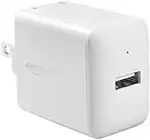 Amazon Basics One-Port USB Wall Charger for Phone, iPad, and Tablet, 2.4 Amp, White