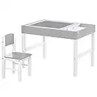 Qaba Multi-Usage Kids Table and Chair Set with Building Blocks Desktop, 2 Pieces Toddler Table and Chair Set with Multiple Storage Space, Toddler Furniture, Ideal for Arts & Crafts Homework, Grey