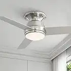 Casa Vieja 44" Marbella Breeze Modern Low Profile Hugger Indoor Ceiling Fan with Light LED Remote Control Brushed Nickel Opal Glass for House Bedroom Living Room Home Kitchen Family Dining