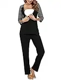 Doaraha Conjunto de Pijamas de Maternidad y Enfermería para Mujer Rayas Manga Media Pijama Premamá Lactancia Camiseta y Pantalones Algodón Embarazo Ropa de Dormir (Negro, S)