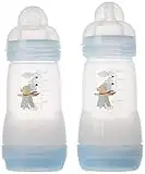 MAM Easy Start Anti-Colic Bottle 9oz (2 count), MAM Baby Bottle with Medium Flow Nipple, Breastfed Baby Feeding Essentials, Boy ( Packaging May Vary )