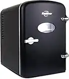 Koolatron Retro 4L 6 Can Portable Mini Fridge Compact Refrigerator for Bedroom Skincare Cosmetic Beauty Personal Cooler 12V and AC Cords, Desktop Accessory for Home Office Car Dorm Travel (Black)