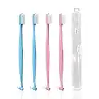 TSHAOUN 4 Pieces Orthodontist Toothbrushes Double-Ended Toothbrush, Small Toothbrush and Single Tufted Toothbrush for Braces Detail Cleaning, 2 Colours with 1 Portable Toothbrush Case (Pink, Blue)