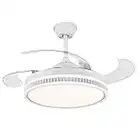 Ventilatore da Soffitto con Luce e Telecomando LED Lampadario con Ventilatori da Soffitto Moderno Bianco 65W, Pale a Scomparsa Richiudibili Lampada Dimmerabile Silenzioso Regola la Velocità del vento