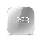 TAR4406/12 Despertador Philips Radio, con Pantalla de Espejo para la cabecera, Radio Digital con Doble Alarma, Temporizador para Dormir y función de repetición, batería portátil de Reserva, con USB