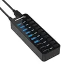 SABRENT 60W 10 Port USB 3.0 Hub Includes 3 Smart Charging Ports with Individual Power Switches and LEDs and 60W 12V/5A Power Adapter (HB-B7C3)