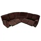 MIFXIN Recliner Sofa Covers Velvet Stretch 5-Seat Corner Reclining Sofa L Shape Sectional Couch Slipcovers Furniture Protector Thick Soft Washable (Brown)