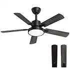 Obabala Ceiling Fan with LED Light, 52-Inch Indoor/Outdoor Ceiling Fan with Remote,Reversible DC Motor for farmhouse Patios Bedroom Garage，Vintage Grey Maple + Walnut Black