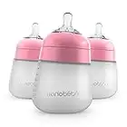 Nanobebe Flexy Silicone Baby Bottles, Anti-Colic, Natural Feel, Non-Collapsing Nipple, Non-Tip Stable Base, Easy to Clean, 3-Pack, Pink, 270ml