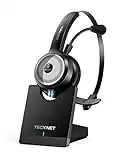 TECKNET Wireless Headset with Microphone Noise Cancelling, Bluetooth 5.0 Headphones for Laptop, On Ear Bluetooth Headset with Mic All Day Battery Life with Charging Dock for PC Cell Phone Skype