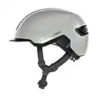 ABUS Urban Helm HUD-Y - mit magnetischem, aufladbarem LED-Rücklicht & Magnetverschluss - cooler Fahrradhelm für den Alltag - für Damen und Herren - Grau Glänzend, Größe M