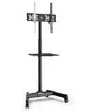 FITUEYES Universal TV Stand on Wheels for 32-65 Inch, Rolling TV Stand Cart with Shelf,Tiltable Height Adjustable Portable Mobile TV Stand Trolley