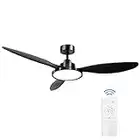 Ohniyou 52 Inch Ceiling Fan with Light and Remote Control, Black Outdoor Ceiling Fan for Patios, Modern Industrial Indoor DC Motor 3 blade Ceiling Fans for Living Room Bedroom Gazebo Restaurant