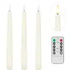 Flameless Taper Candles with 3D Wick, 9.6" Real Wax LED Candles with Remote and Timer, 3 Pack Flickering Candlesticks Battery Operated, Classic Tall Taper Candles for Home, Wedding, Party, Ivory