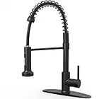 Black Kitchen Faucet for Kitchen Sink, Kitchen Sink Faucet with Pull Down Sprayer Spring, AIKKIL Stainless Steel Kitchen Faucets 360 Swivel with Deck Plate, Hot and Cold Mixer, Dual Water Outlet Mode