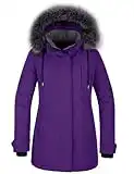 CHIN·MOON Women's Warm Puffer Jacket Waterproof Winter Coat Windproof Down Jacket with Hood Outdoor Parka Jacket Mid Length Thicken Overcoat with Faux Fur Hooded Purple L