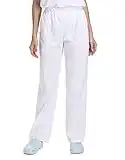 WWOO Femme Pantalon de Travail Blanc Pur Pantalons médical Taille Elastique pour Coton Opaque Matériau Mince L