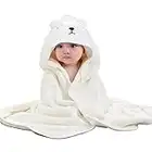 AUULA Baby Hooded Towel, Baby Bath Towels with Hood,Unique Animal Design Ultra Soft Absorbent and Non-Balling Cotton Baby Bath Towel, for Baby Boy and Girl(White)