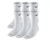 Nike Men's Dri-Fit Training Cotton Cushioned Crew Socks (6 Pair), White, 8-12