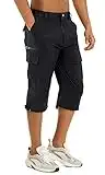 TACVASEN Men's Hiking Shorts Quick Dry 3/4 Capri Pants Multi Pockets Cargo Shorts Athletic Running Shorts Black, 36