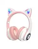 VuyKoo Bluetooth Casque Audio Enfants avec HD Microphone/Lumières LED, Ecouteurs Enfants du Volume Limité 85dB, Son Stéréo Casque Audio Enfants pour Smartphone,iPad,Tablet,Kindle,Ecole (Rose)