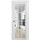 Sliding French Pocket Door 36 x 80 inches with Clear Glass 12 Lites | Felicia 3355 Matte White | Kit Trims Rail Hardware | Solid Wood Interior Bedroom Sturdy Doors