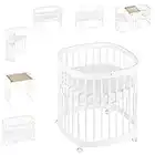 tweeto® Cuna 7 en 1 (Plus) Conjunto Todo EN UNO │Cuna Ampliable hasta 10 Funciones con colchón Transpirable │ Cama de Madera de Haya para bebés y niños (Blanco)