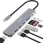 JESWO Hub USB C, Adaptateur USB C, 7 en 1 avec Sortie HDMI 4K, USB 3.0, 2 USB-A, Lecteur de Carte SD/TF, 100 W PD, clé USB C pour MacBook Pro/Air, iPad Pro, Dell XPS More appareils de Type C…