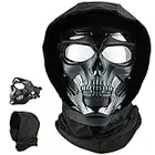 Guayma Airsoft Skull Mask Full Face Protective with Tactical Military Balaclava Headgear for Paintball Shooting CS Halloween Cosplay Party Outdoor Sport Costume Movie,Black