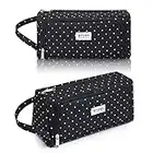 KALIDI Federmäppchen, Etui Große Kapazität 2 Fach Federtaschen Unisex Mäppchen Stiftetasche Bleistift Beutel Federmappe Schulsachen Pencil Case mit Tragegriff für Schule Büro Mädchen, Schwarz Punkt