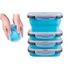 Collapsible Food Storage Containers with Lids & Vent, 11.8 oz, Kitchen Stacking Silicone Collapsible Meal Prep Container Set for Leftover, Microwave Freezer Dishwasher Safe, Blue Small 4 Pack