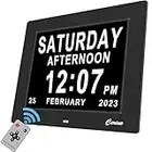 Newest Version Dementia Clock Digital Clock with 12 Alarms, Day Clock, Alzheimers Clock with Remote Control, Memory Loss Clock with Extra Large Display as Gift for Friends or Parents (8"- Black)