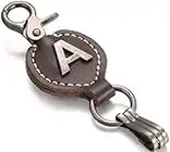 Brown Leather Alphabet Keychain, Single Letter with Easy Clasp Key - by Marino Ave - A - onesize