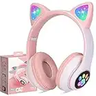 JYPS Cuffie per Bambini Wireless con luce LED, Cuffie Bluetooth per Ragazze con Orecchie di Gatto Cuffie Pieghevoli sull'orecchio con microfono, Micro SD, Regalo di Natale/Compleanno per Ragazze