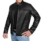 Cafe Racer Veste de moto en cuir véritable pour homme, Vintage Uni Noir, XXL