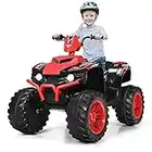 GYMAX Kids Electric Quad Bike, Children Ride On ATV with Bluetooth, Lights, Music, Horn, High/Low Speeds and Slow Start, 12 V Battery Powered Toy Car for 3-7 Years Boys Girls (Red)