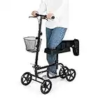 Maxmass Knee Walker, Height Adjustable Steerable Scooter with Detachable Basket and Dual Braking System, Folding Crutch Alternative for Foot Injuries (Black)