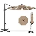 Best Choice Products 10ft Solar LED Cantilever Patio Umbrella, 360-Degree Rotation Hanging Offset Market Outdoor Sun Shade for Backyard, Deck, Poolside w/Lights, Easy Tilt, Cross Base - Tan