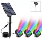CREPOW Solar Pond Lights, 18 LED Super Bright RGB LED Underwater Spotlights Color Changing Submersible Pond Lights IP68 Waterproof Fountain Lights for Fish Aquarium Tank Garden Yard Pool (3-in-1)