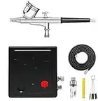 ABEST Portable Dual Action Mini Air Compressor Airbrush Kit for Make up Art Painting Tattoo Spray Model with Airbrush Cleaning Set Air Filter