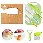 Goodchef Set di 8 coltelli da cucina per bambini, per tagliare e cucinare, frutta o verdura, incluso coltello in legno, tagliere e pelapatate, coccodrillo