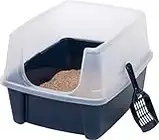 IRIS USA Cat Litter Box, Open Top Kitty Litter Box with Shield and Cat Litter Scoop