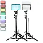 2 Packs RGB LED Video Light with Adjustable Tripod Stand Video Conferencing Lighting Kit 29 Scenes Modes & USB Powered for Webcam/Meeting/Tiktok/Game Streaming/YouTube/Photo Video Studio Shooting