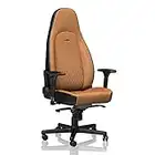 noblechairs Icon Silla de Gaming - Silla de Oficina - Silla de Escritorio - Reclinable a 135 ° - Cuero Auténtico - 150 kg - Diseño de Asiento de Carreras - Cognac/Negro