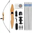 REAWOW Pfeil und Bogen Erwachsene 30lbs Recurvebogen Set Erwachsene Anfänger Pfeil und Bogen Holz Einsteiger mit Bogenschießen Hunting Archery Carbon Arrows