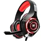 Tatybo Cascos Gaming, Auriculares Gaming con Graves Envolventes 3D, Micrófono Reducción De Ruido Y Almohadillas De Proteína, para PS4 PS5 Xbox PC Laptop (Rojo)